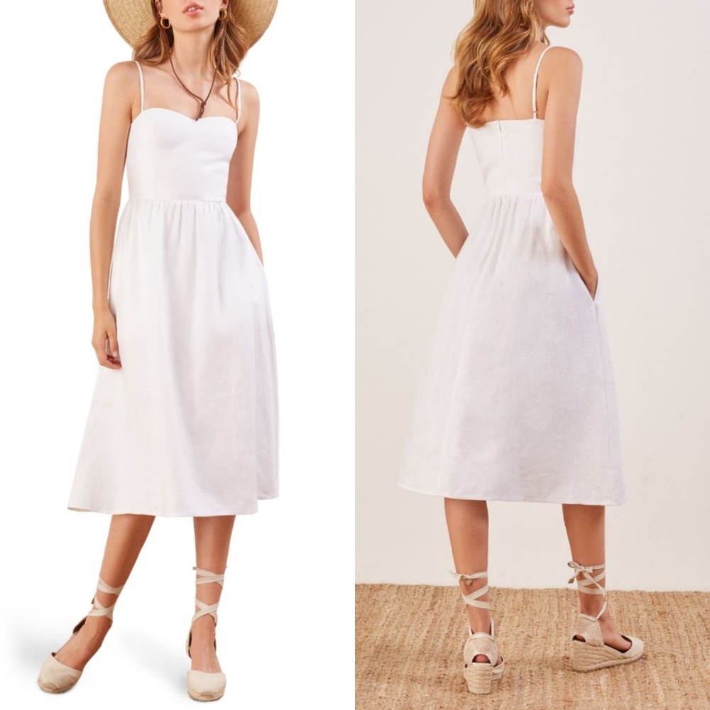 NWT REFORMATION Olivia Linen Midi Dress 10 White